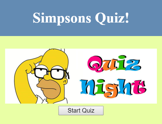 The home page view of the Simpsons' Quiz by Audrey Foss